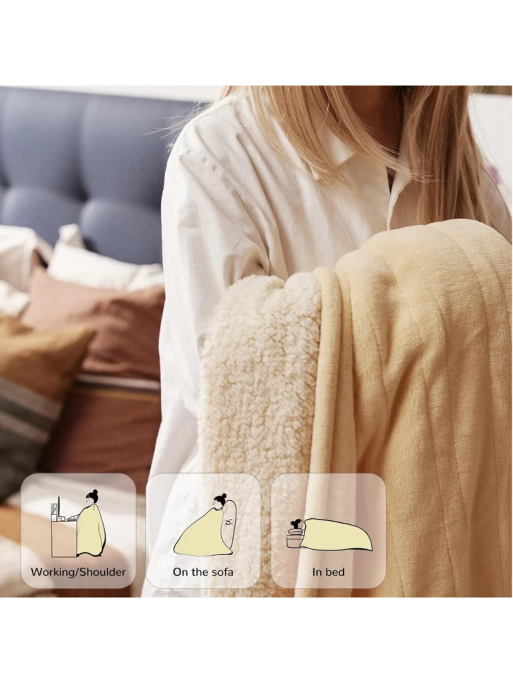 Sherpa Microplus Electric Heated Throw Blanket 50x60”